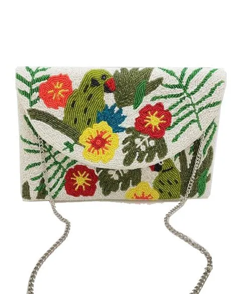 Green Parrot Handmade Beaded Clutch