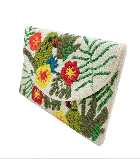 Green Parrot Handmade Beaded Clutch