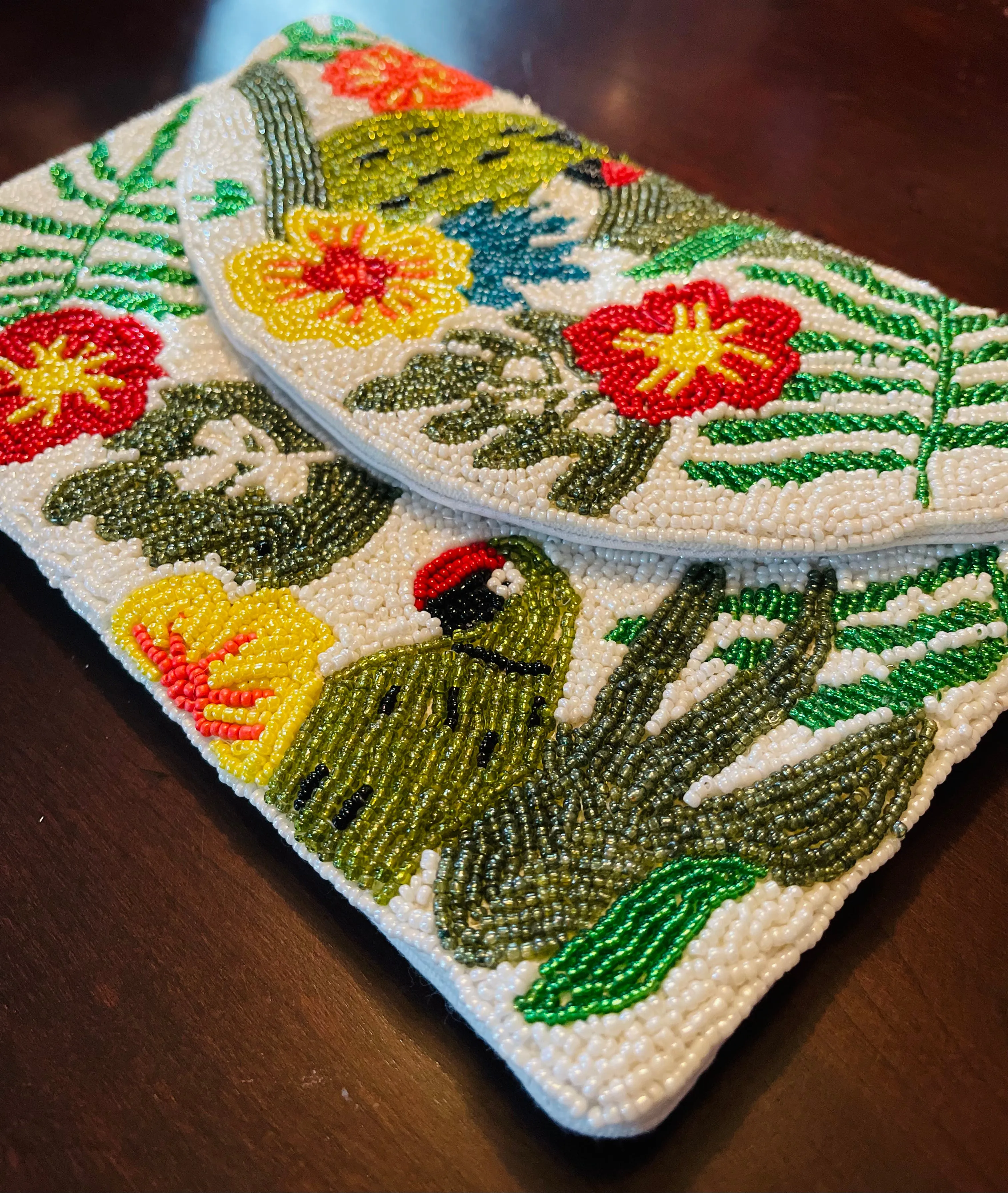 Green Parrot Handmade Beaded Clutch