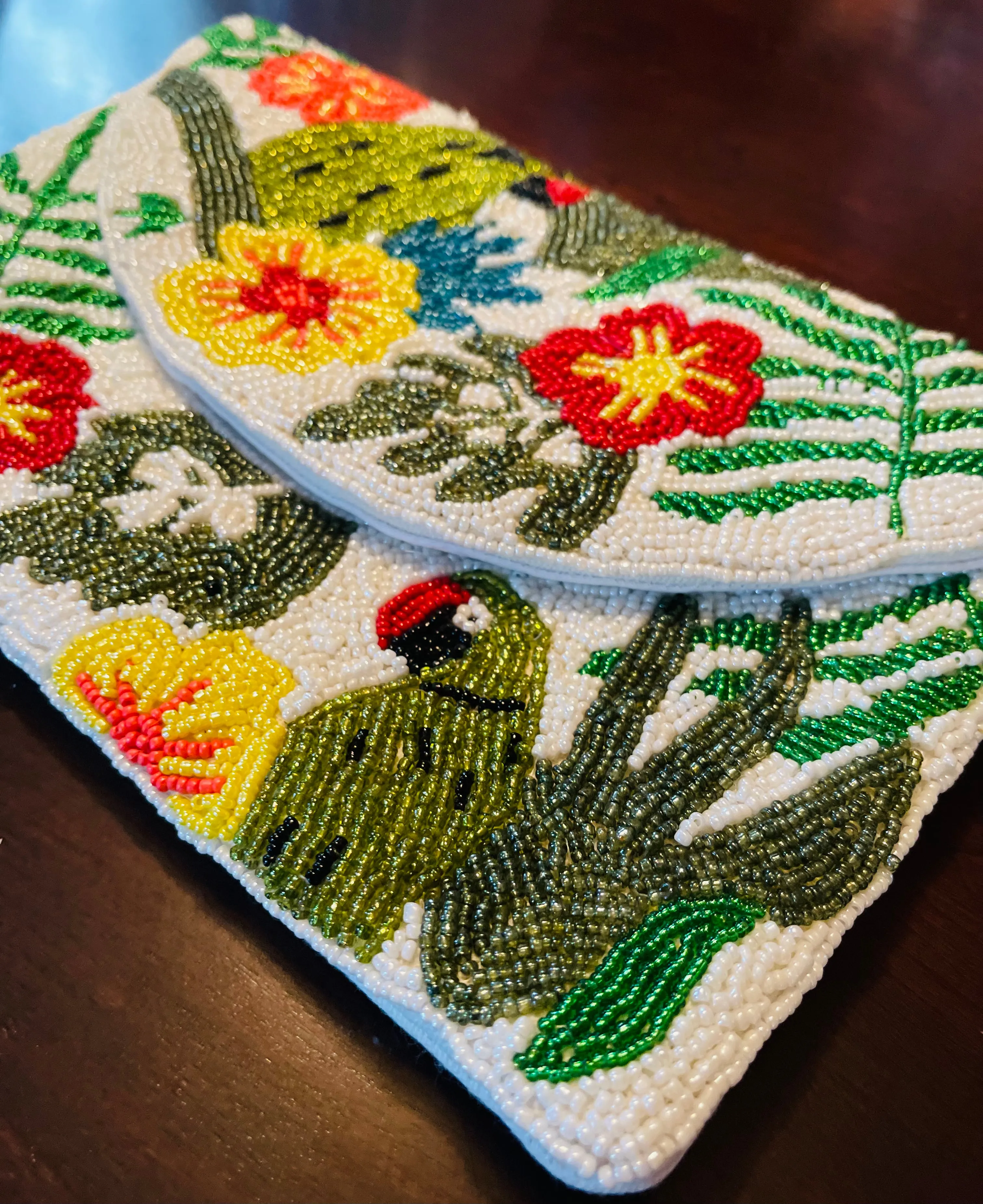 Green Parrot Handmade Beaded Clutch