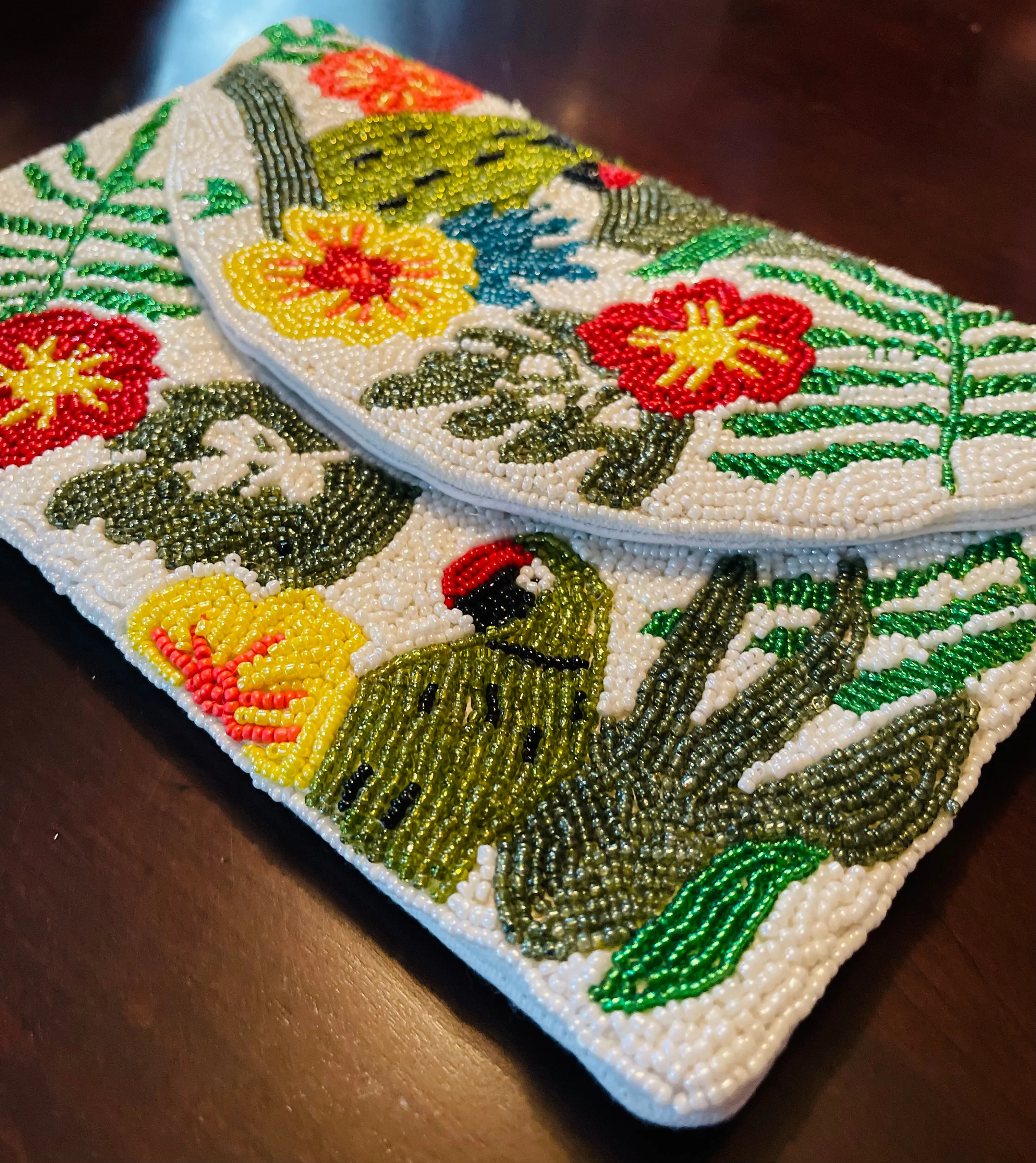 Green Parrot Handmade Beaded Clutch