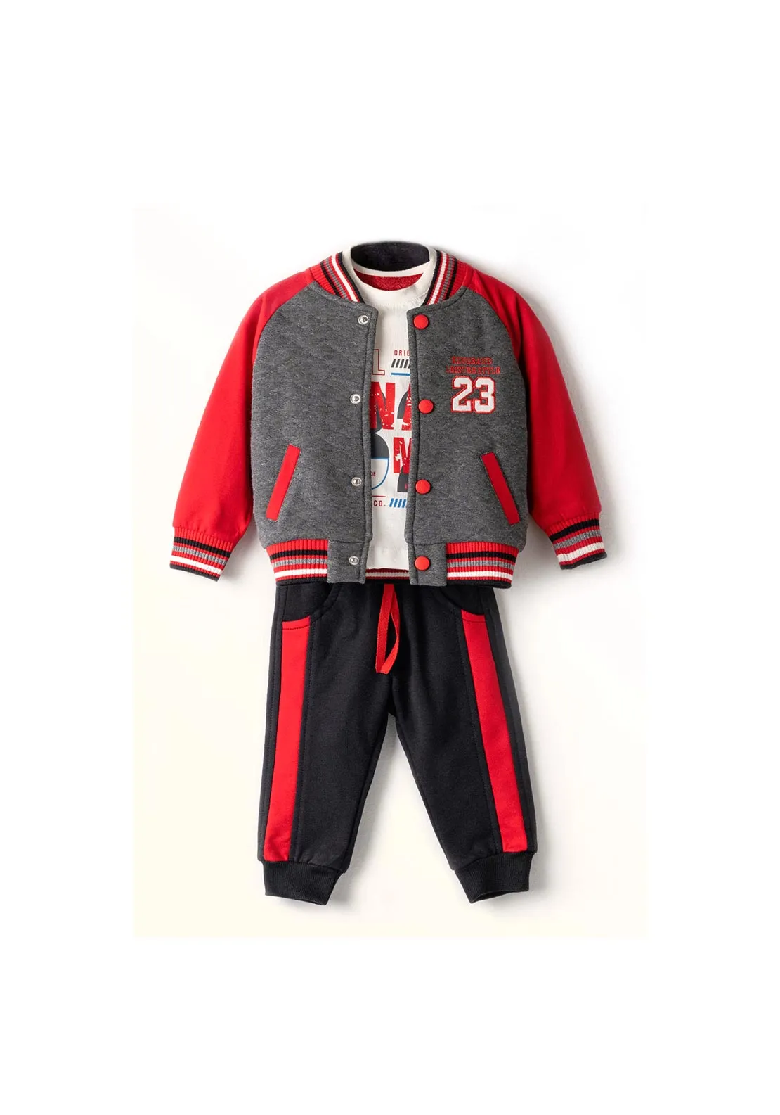 Hashtag Baby Boy Baseball Three Piece Tracksuit, Red