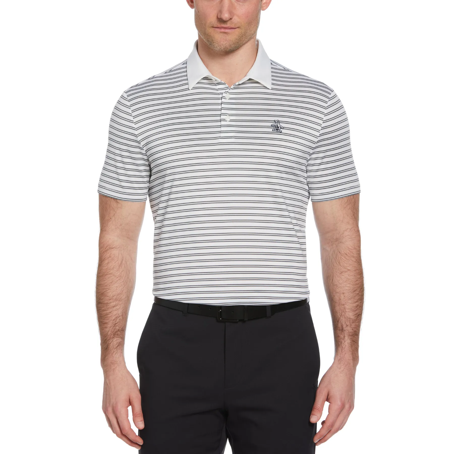 Heritage Stripe Golf Polo Shirt In Bright White