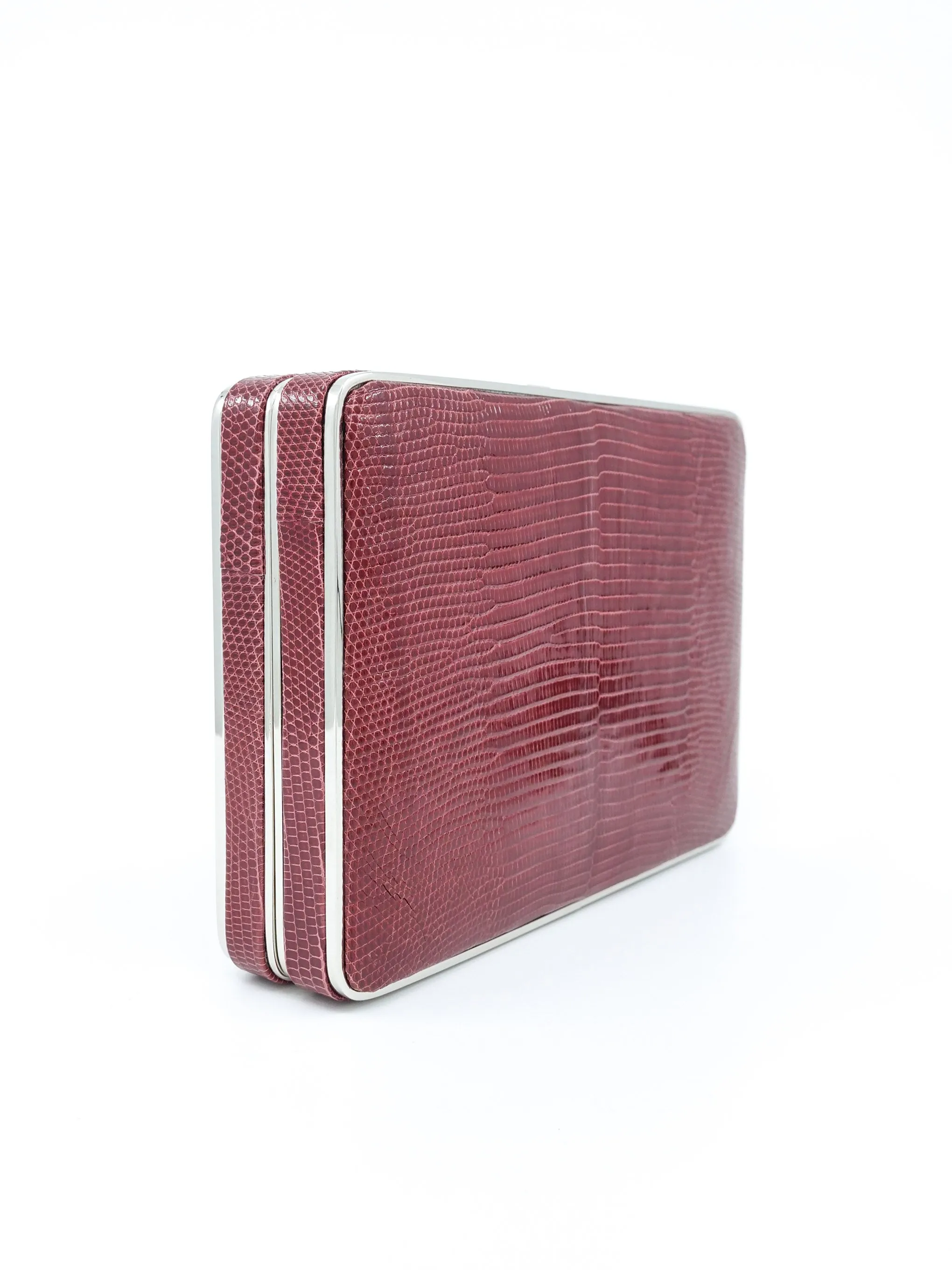 Hunting Season Maroon Lizard Skin Box Clutch