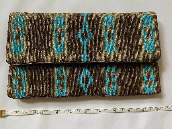 Ikat Pattern Handmade Beaded Clutch