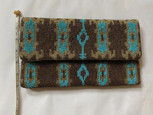 Ikat Pattern Handmade Beaded Clutch