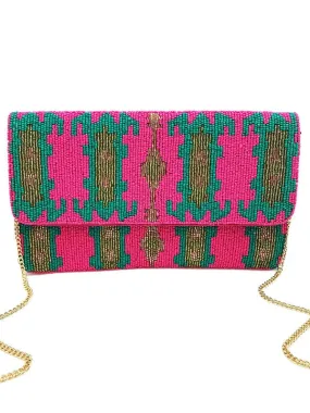 Ikat Pattern Handmade Beaded Clutch