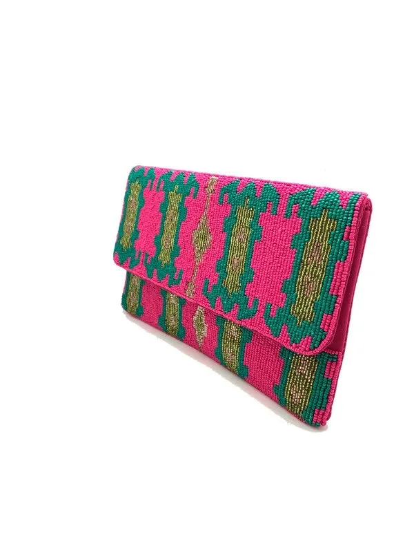 Ikat Pattern Handmade Beaded Clutch