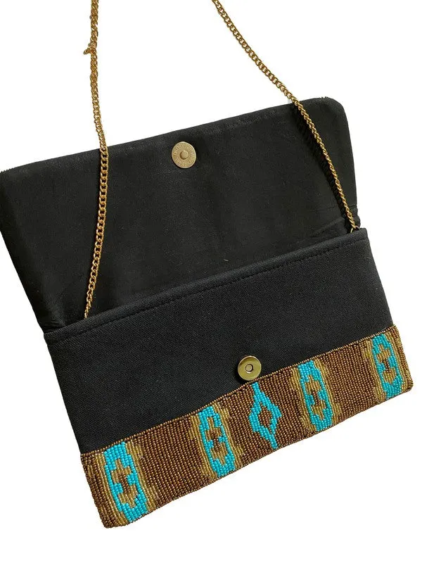 Ikat Pattern Handmade Beaded Clutch