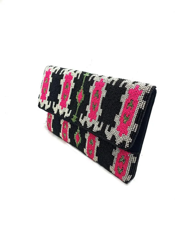 Ikat Pattern Handmade Beaded Clutch