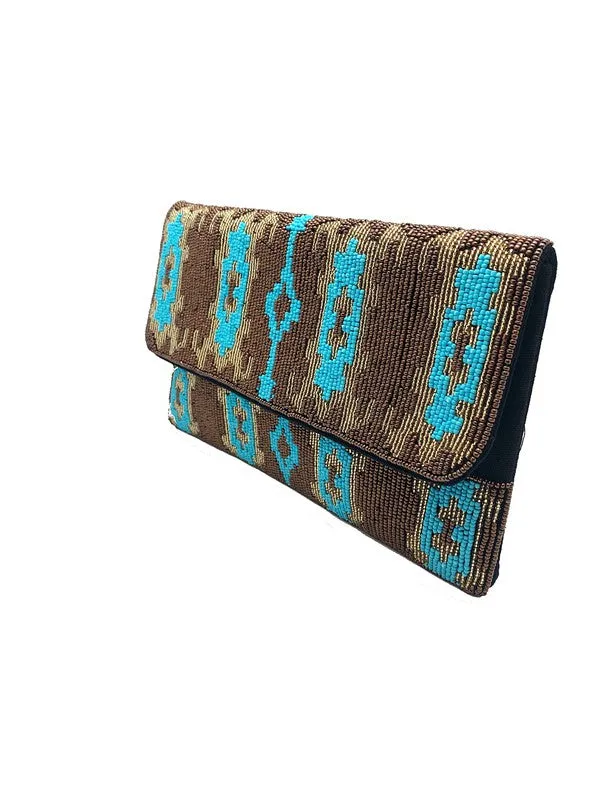 Ikat Pattern Handmade Beaded Clutch