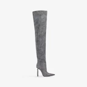 JAGGER THIGH-HIGH BOOT 120 mm Black stretch denim studded over-the-knee boot