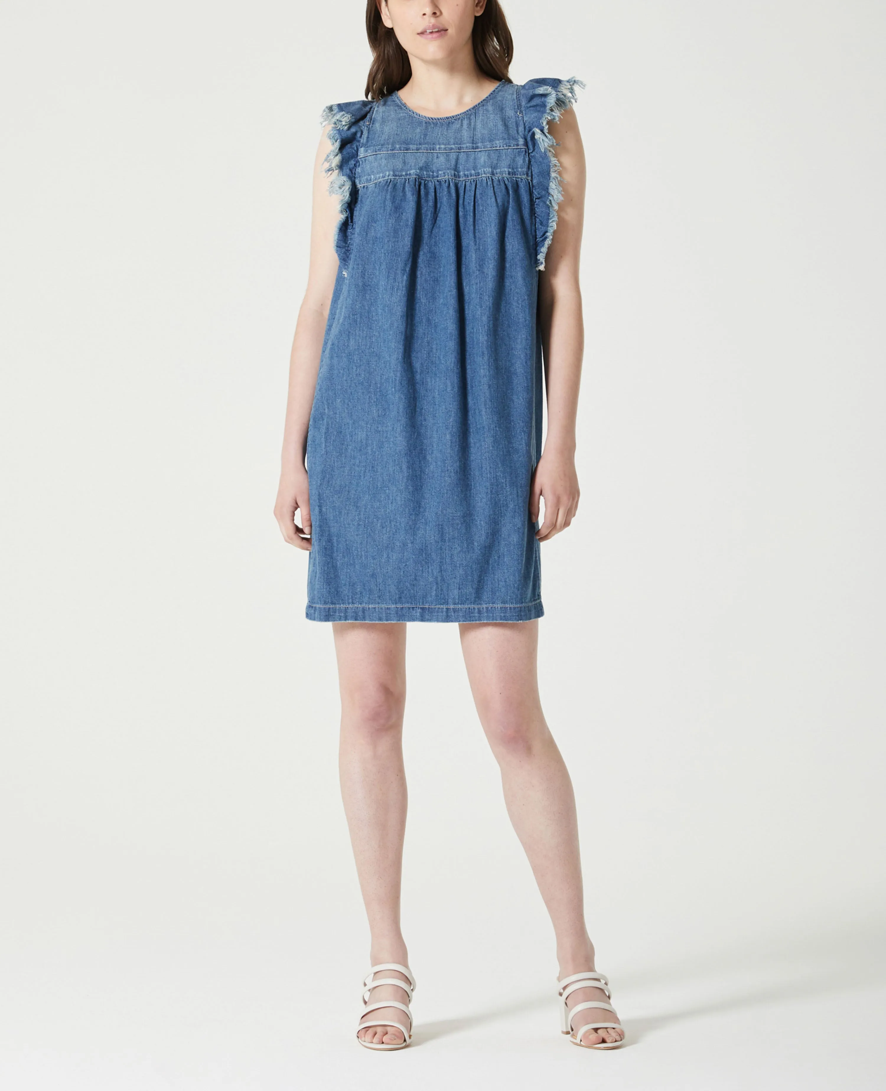     Jennifer Dress   Sleeveless Raw Edge Denim Dress  