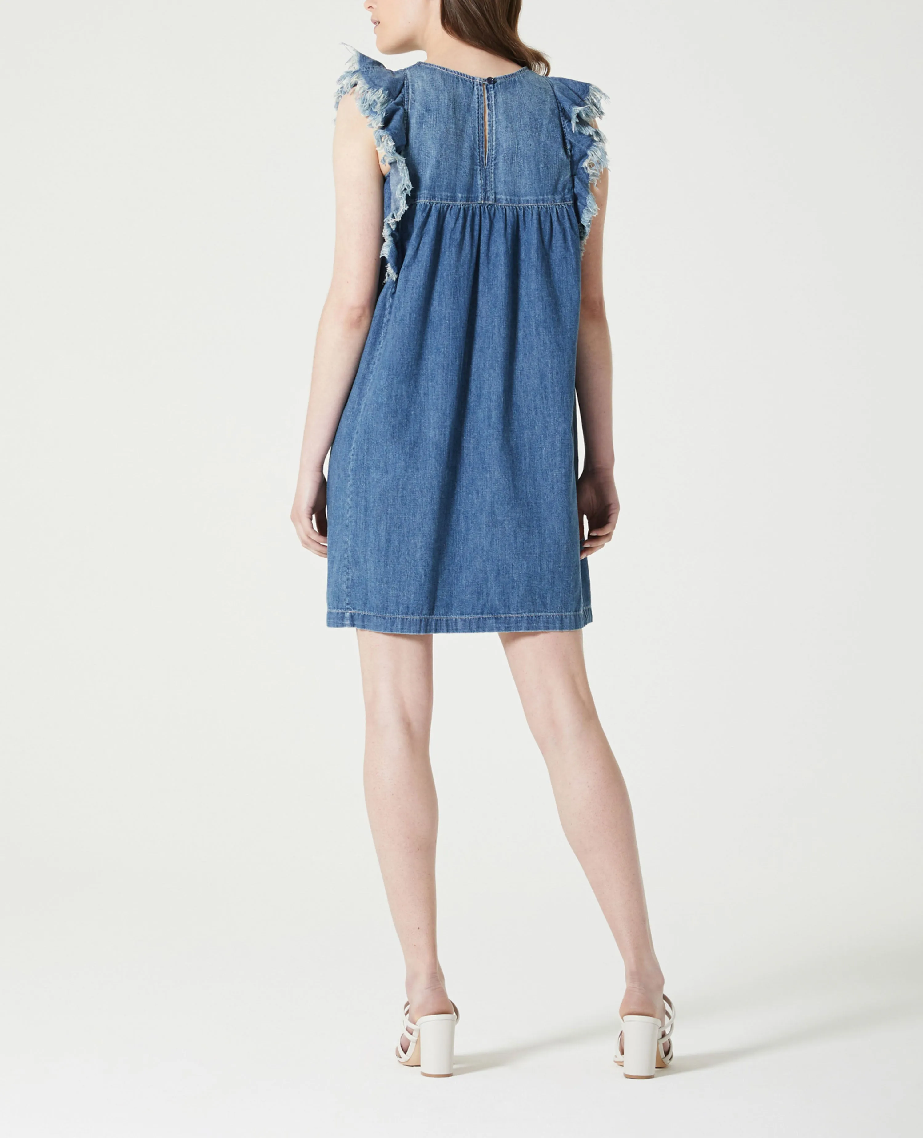     Jennifer Dress   Sleeveless Raw Edge Denim Dress  