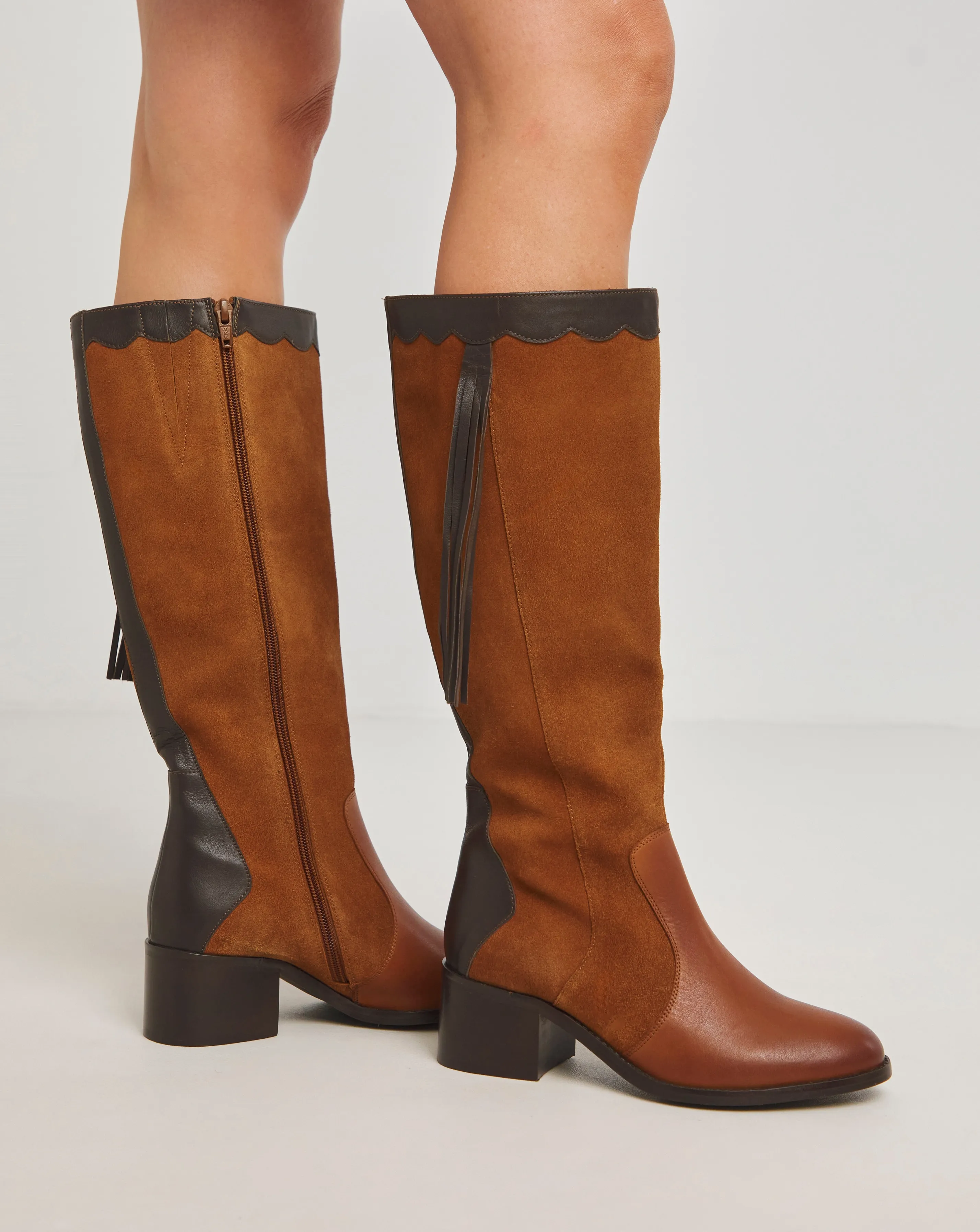 Joe Browns Knee High Riding Boot With Patch Work Detail E Fit Super Curvy Calf | Simply Be