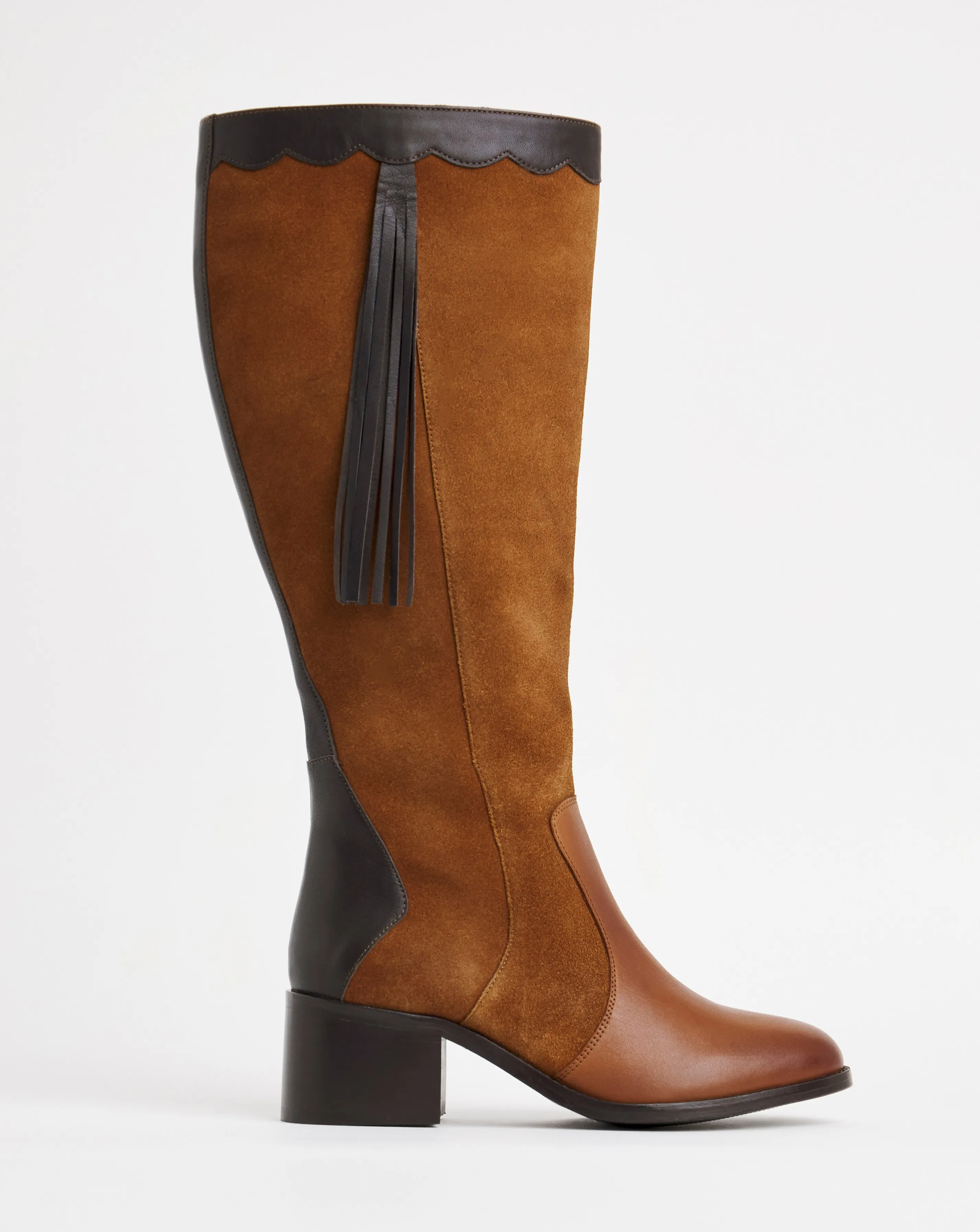 Joe Browns Knee High Riding Boot With Patch Work Detail E Fit Super Curvy Calf | Simply Be