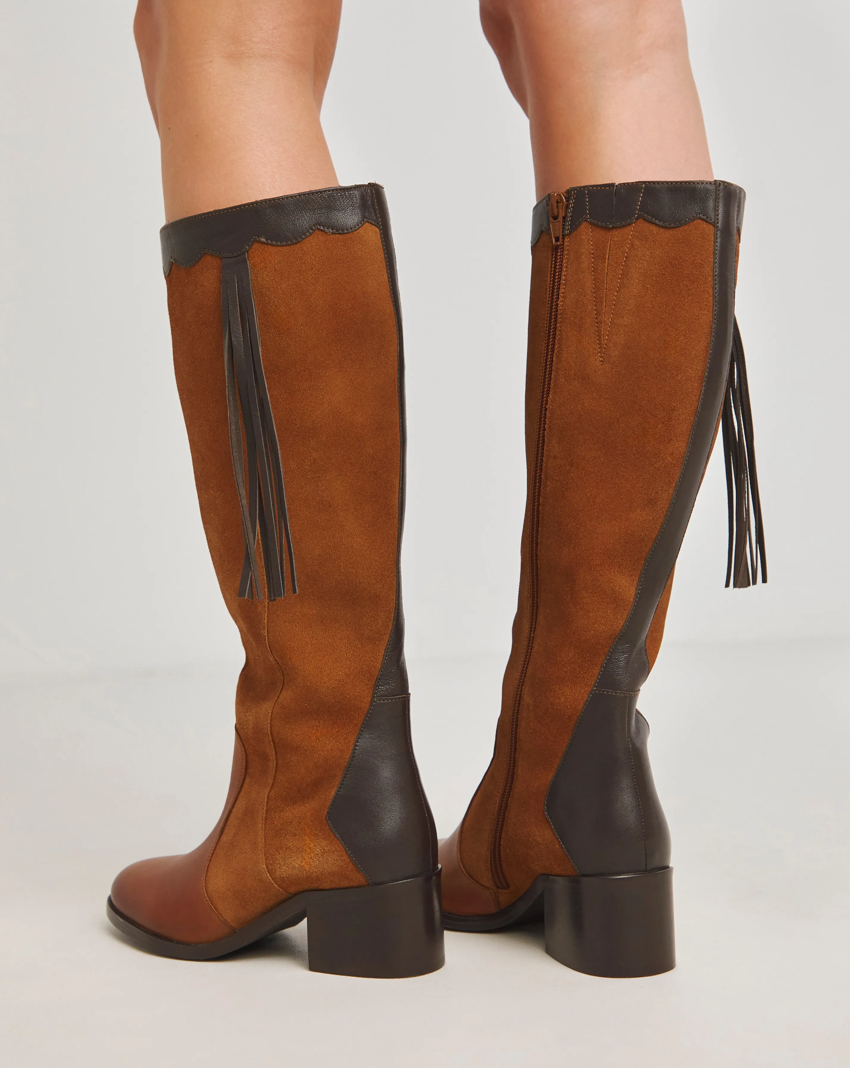 Joe Browns Knee High Riding Boot With Patch Work Detail EEE Fit Super Curvy Calf | Simply Be