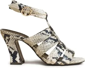 KHAITE Perth snakeskin-print 80mm sandals Neutrals