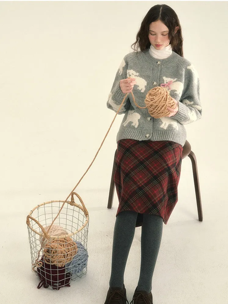 Knit Sheep Ribbon Retro Cres-Neck Cardigan