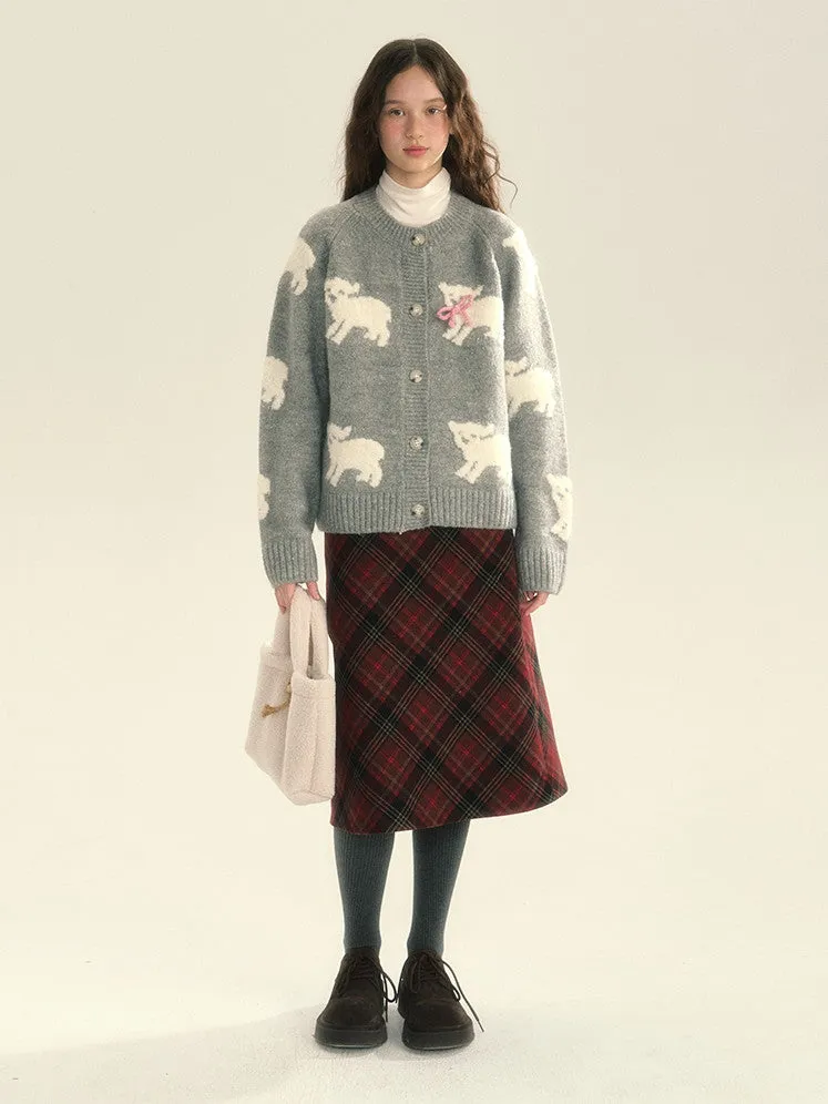 Knit Sheep Ribbon Retro Cres-Neck Cardigan