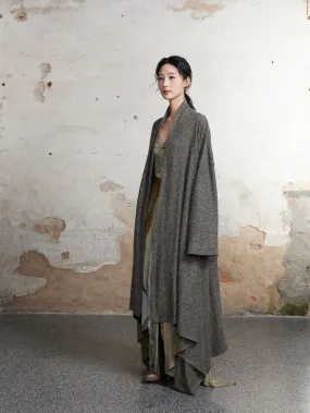 Knitted Pile Collar Long Gown Cardigan