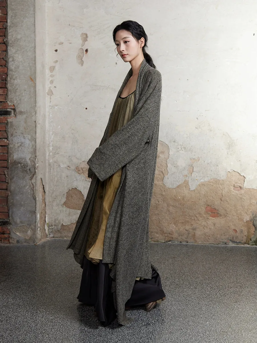 Knitted Pile Collar Long Gown Cardigan