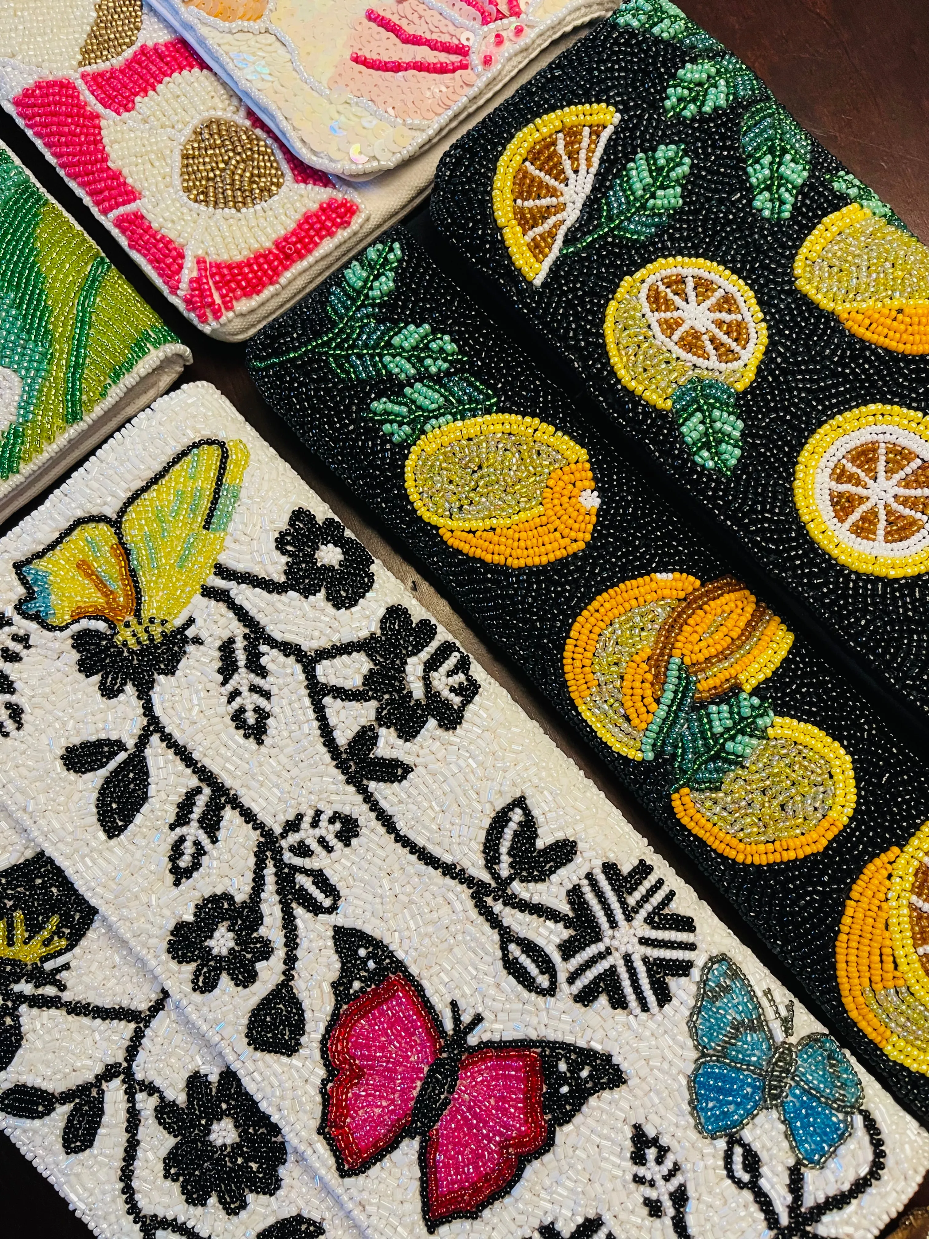 Lemon Slices Handmade Beaded Clutch