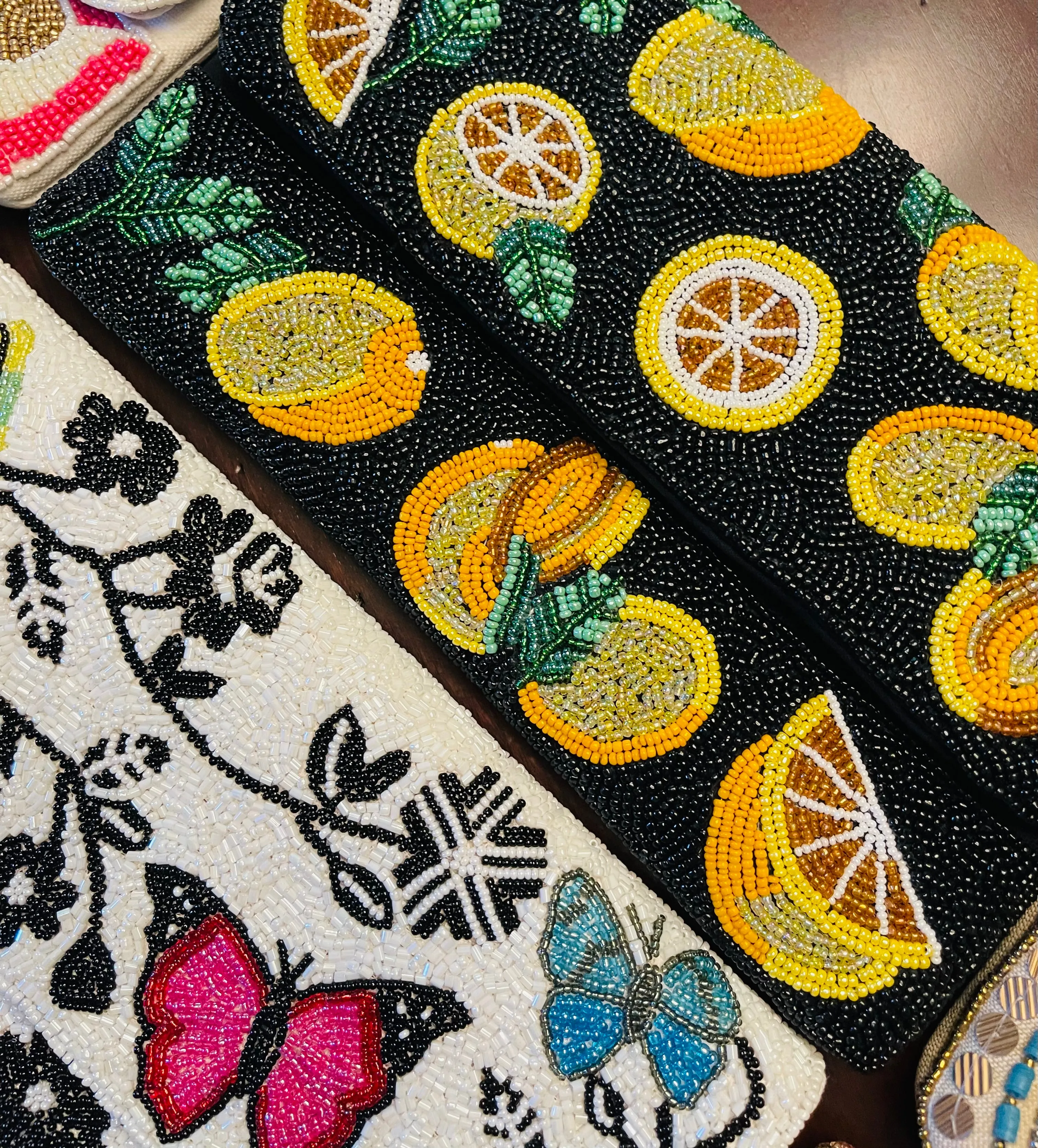 Lemon Slices Handmade Beaded Clutch