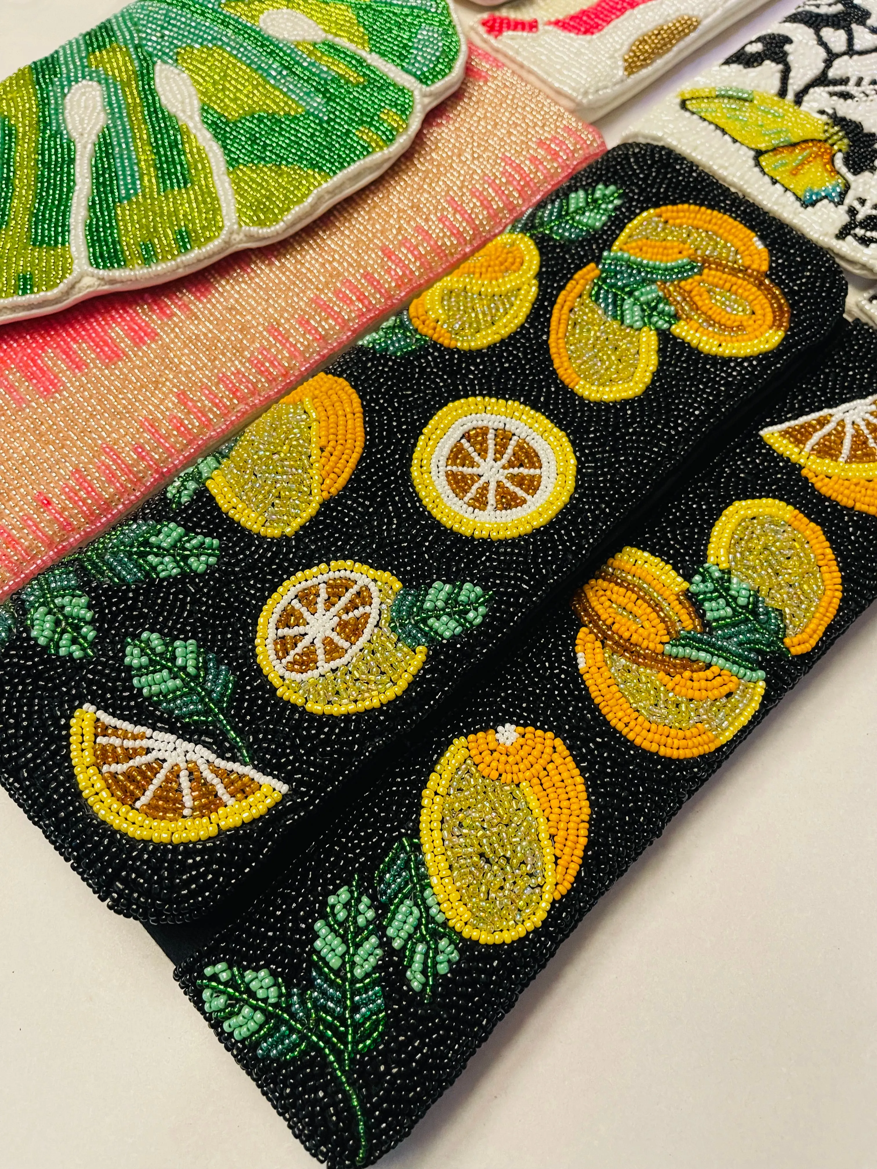 Lemon Slices Handmade Beaded Clutch