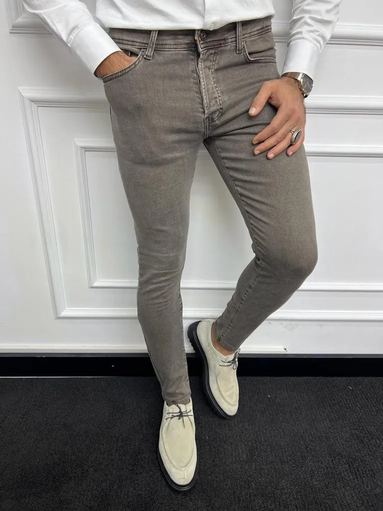 Leon Slim Fit Beige Lycra Jeans