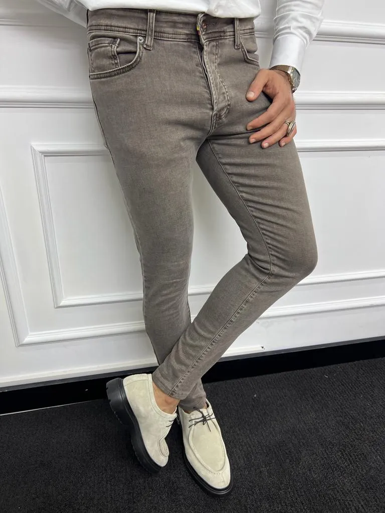 Leon Slim Fit Beige Lycra Jeans