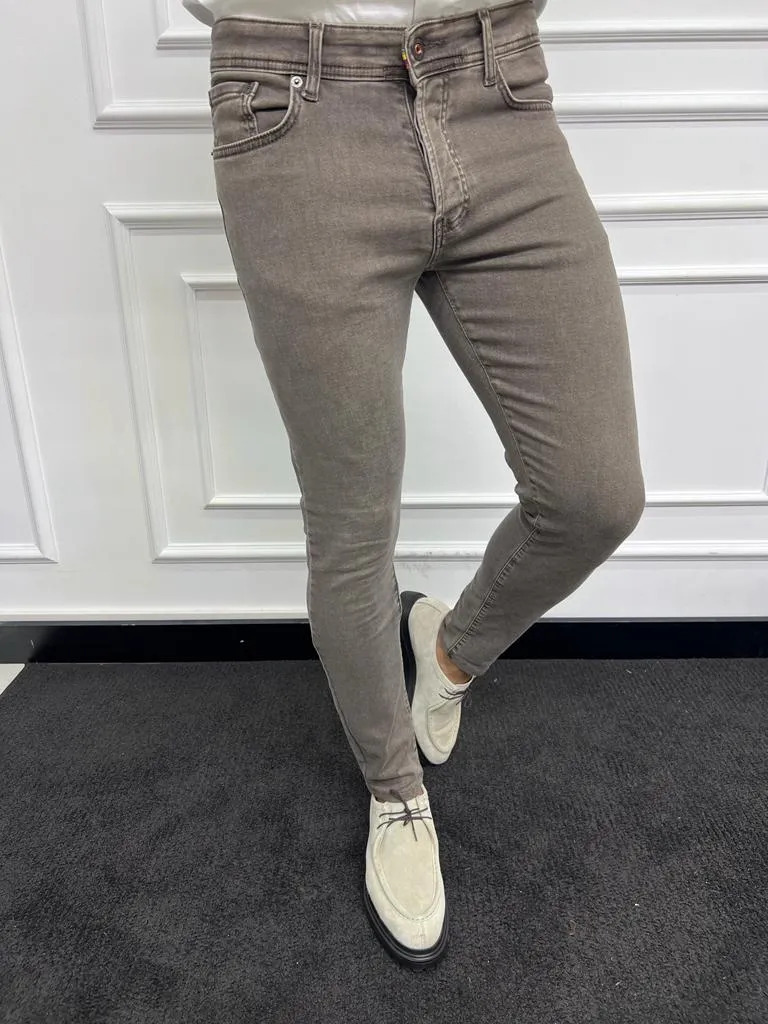 Leon Slim Fit Beige Lycra Jeans