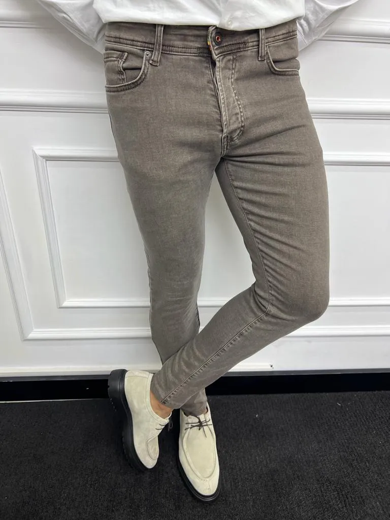 Leon Slim Fit Beige Lycra Jeans