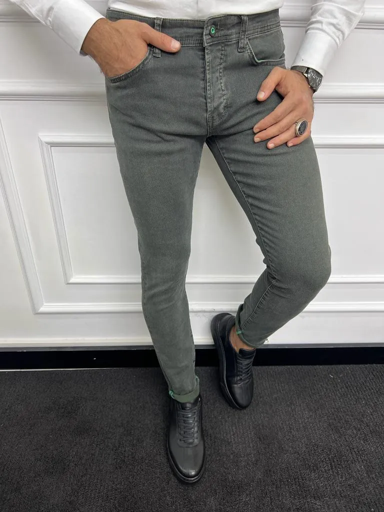 Leon Slim Fit Khaki Lycra Jeans