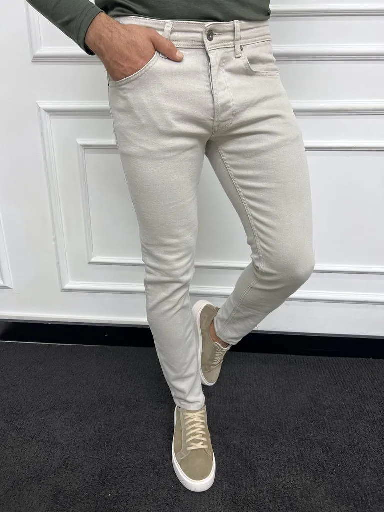 Leon Slim Fit Lycra Beige Jeans