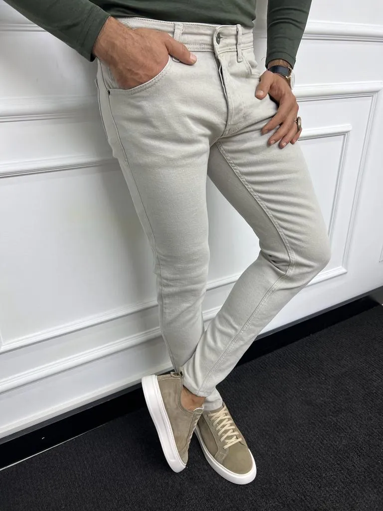 Leon Slim Fit Lycra Beige Jeans