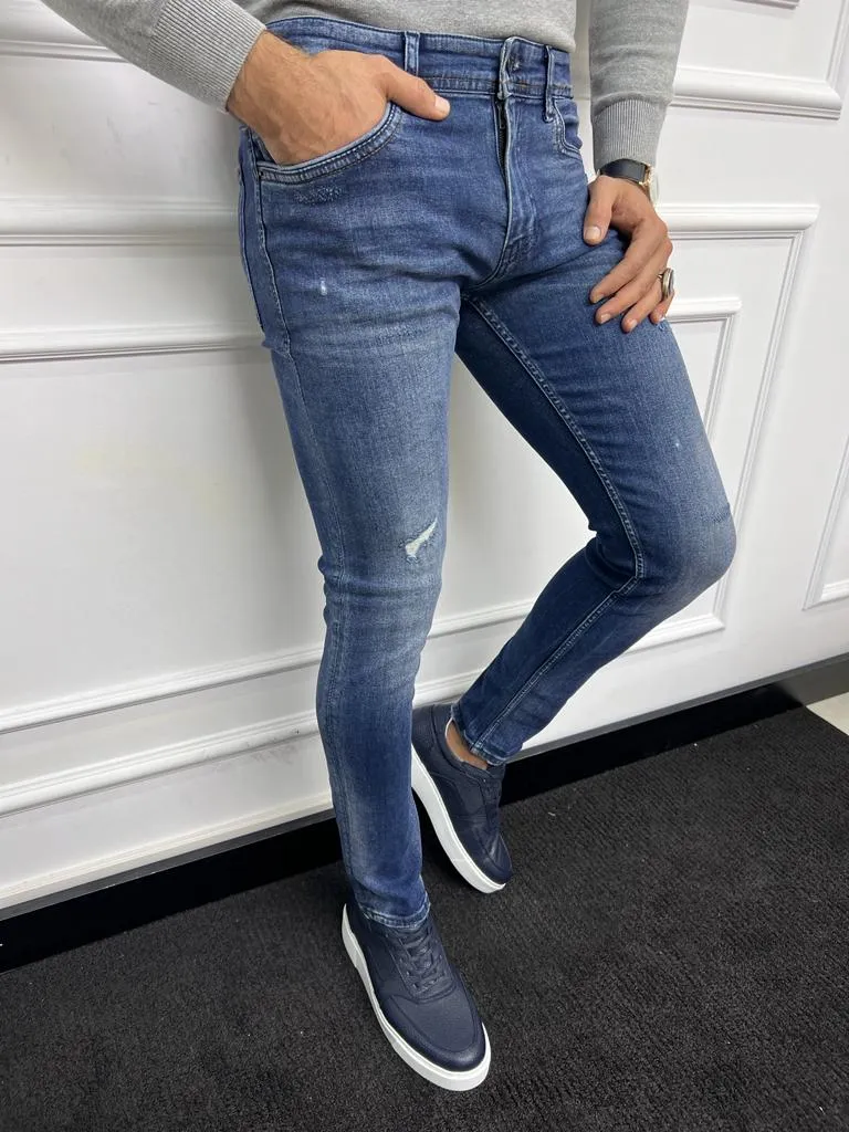 Leon Slim Fit Ripped Blue Jeans