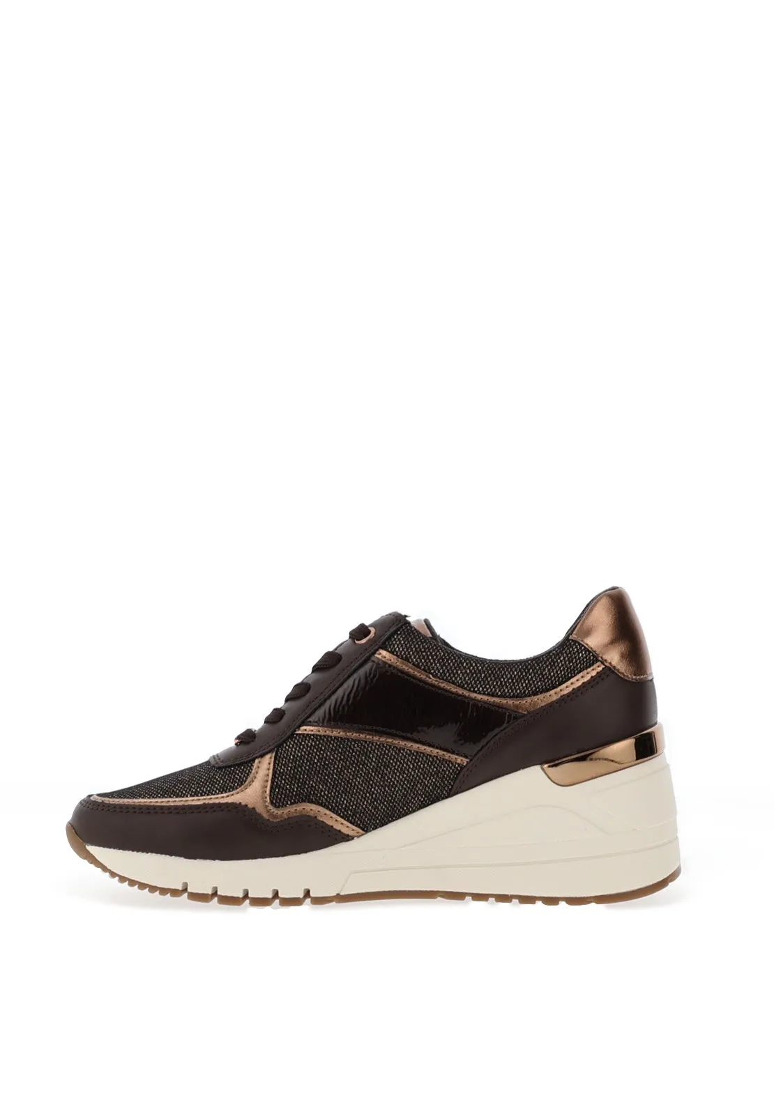 Marco Tozzi Metallic Mesh Platform Trainers, Mocca Combo