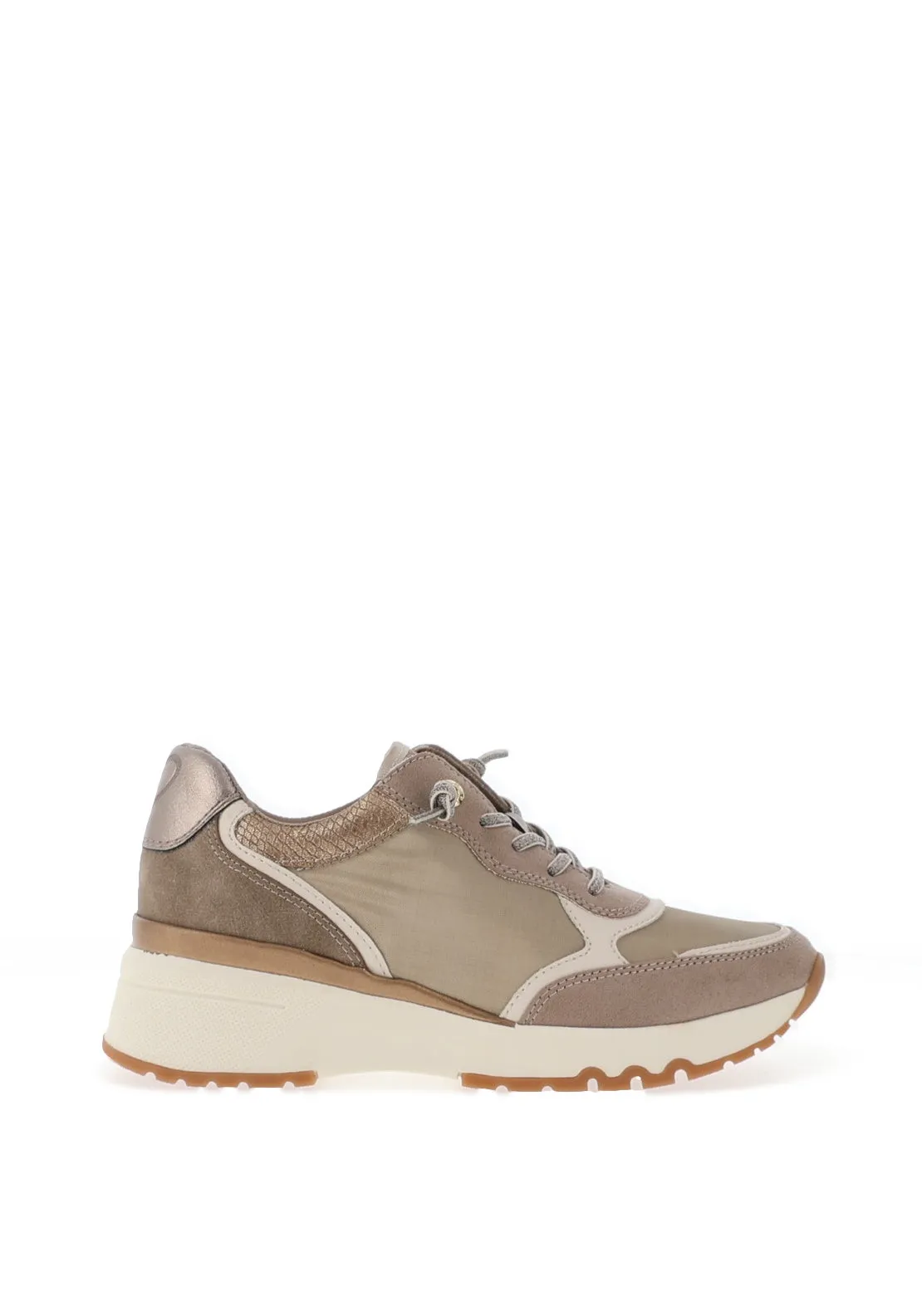 Marco Tozzi Side Zip Wedge Trainers, Taupe Combo