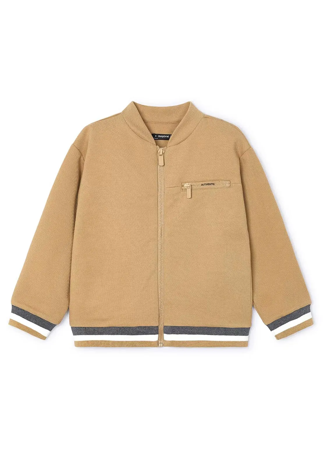 Mayoral Boy Long Sleeve Baseball Jacket, Beige