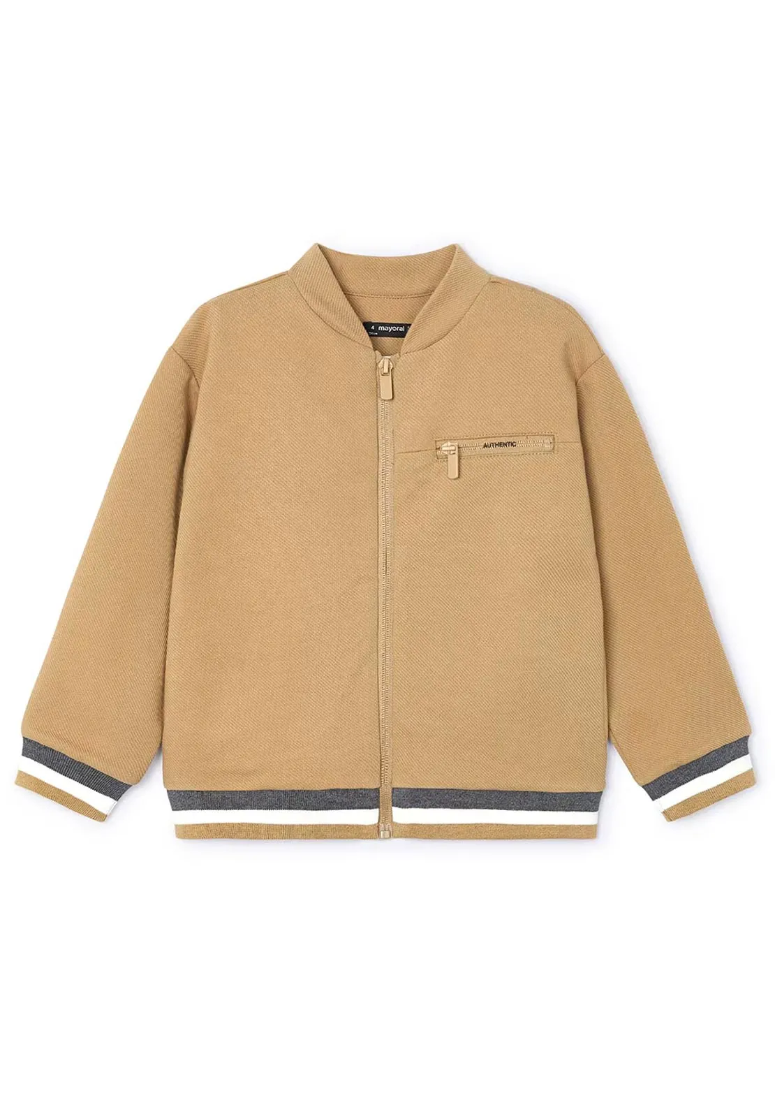 Mayoral Boy Long Sleeve Baseball Jacket, Beige