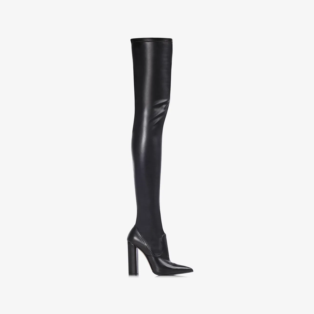 MEGAN THIGH-HIGH BOOT 120 mm Black stretch vegan leather over-the-knee boot