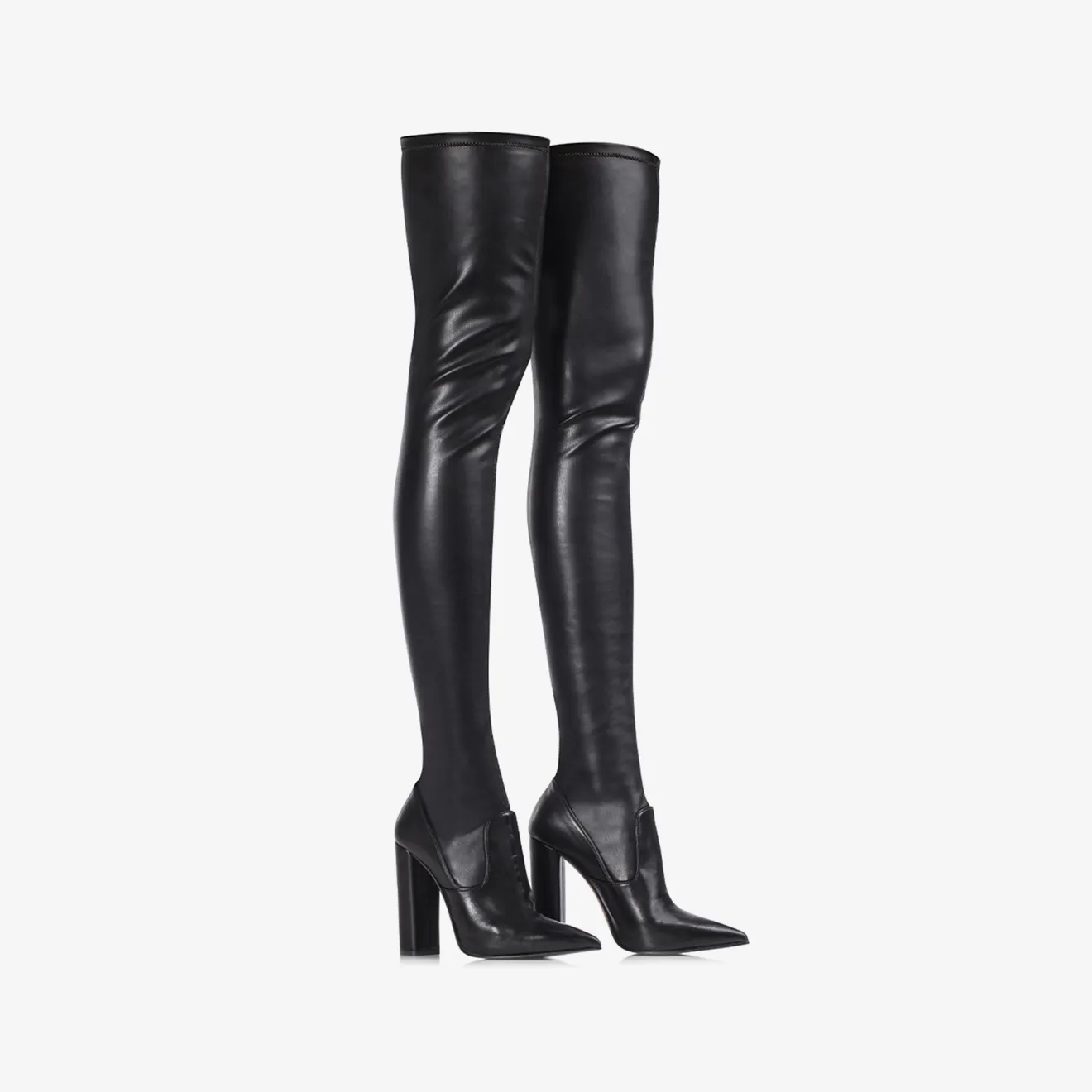 MEGAN THIGH-HIGH BOOT 120 mm Black stretch vegan leather over-the-knee boot