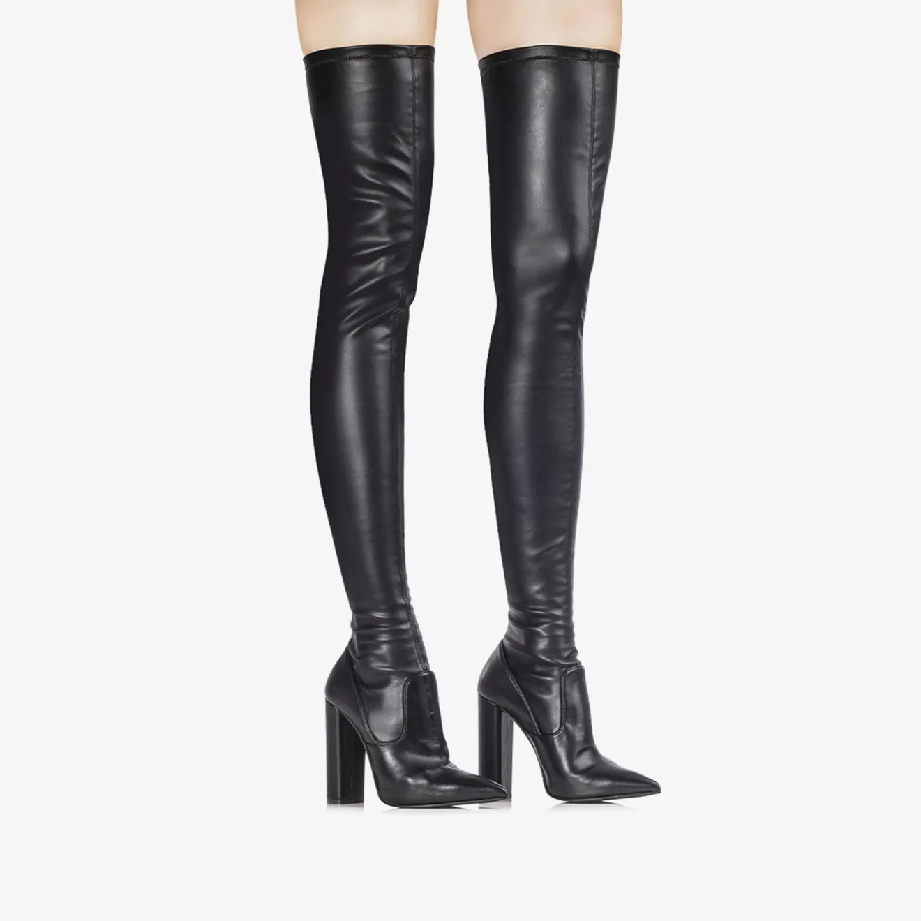 MEGAN THIGH-HIGH BOOT 120 mm Black stretch vegan leather over-the-knee boot