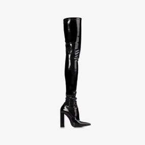 MEGAN THIGH-HIGH BOOT 120 mm Black stretch vinyl over-the-knee boot