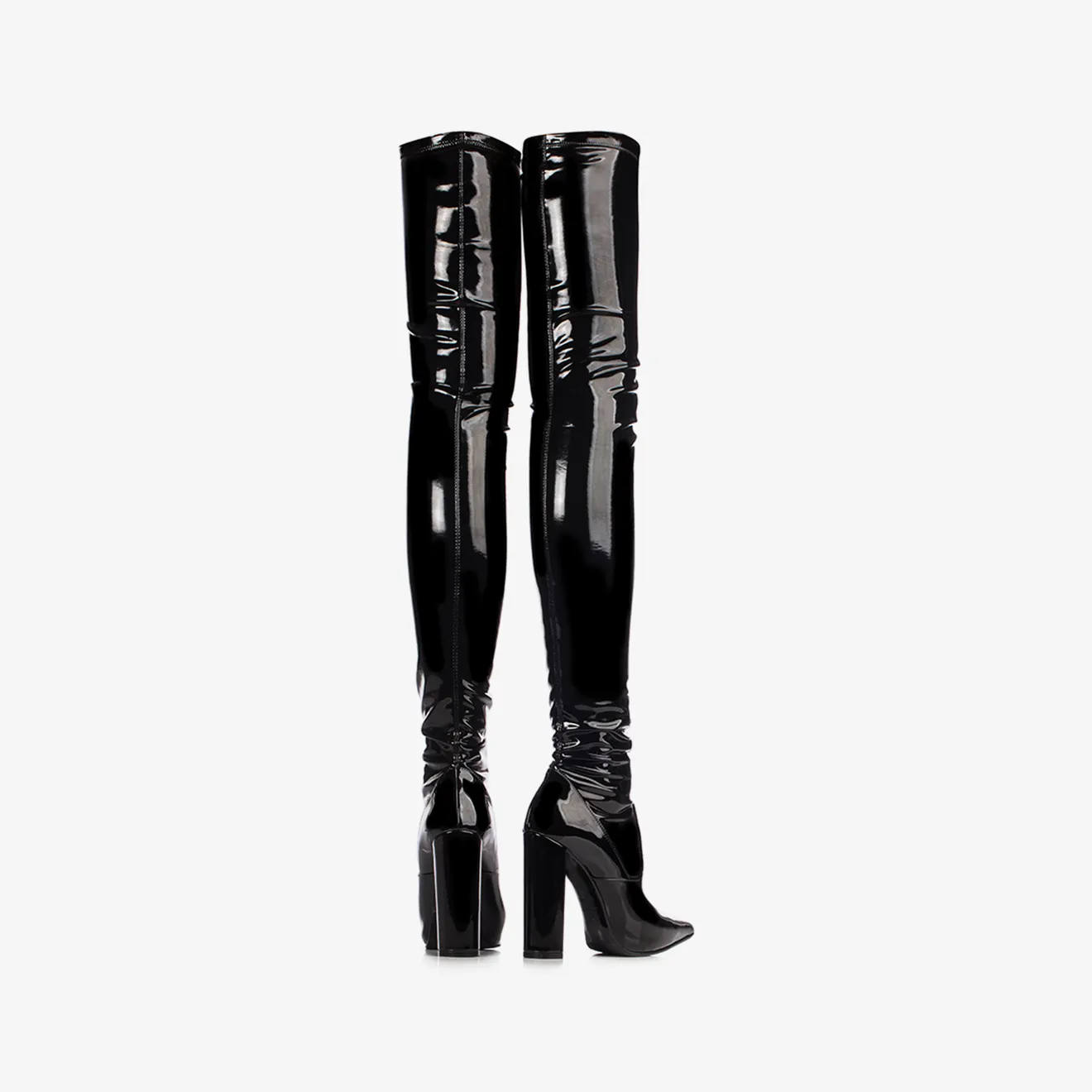 MEGAN THIGH-HIGH BOOT 120 mm Black stretch vinyl over-the-knee boot