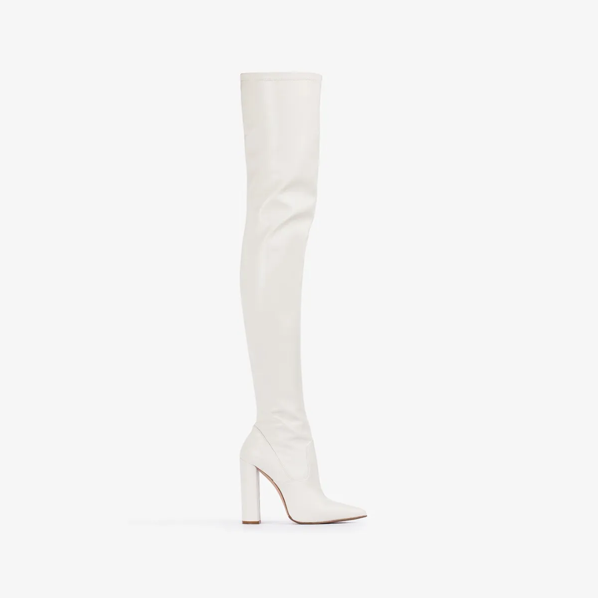 MEGAN THIGH-HIGH BOOT 120 mm Milk white stretch vegan leather over-the-knee boot