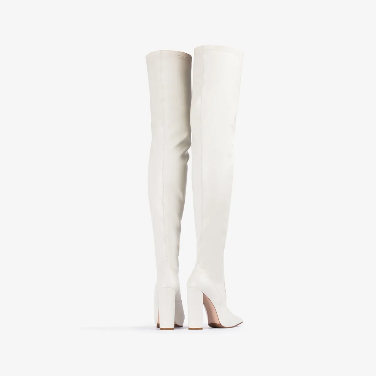 MEGAN THIGH-HIGH BOOT 120 mm Milk white stretch vegan leather over-the-knee boot