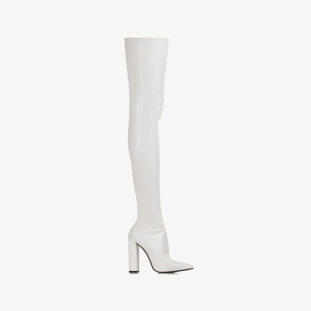 MEGAN THIGH-HIGH BOOT 120 mm White stretch vegan leather over-the-knee boot