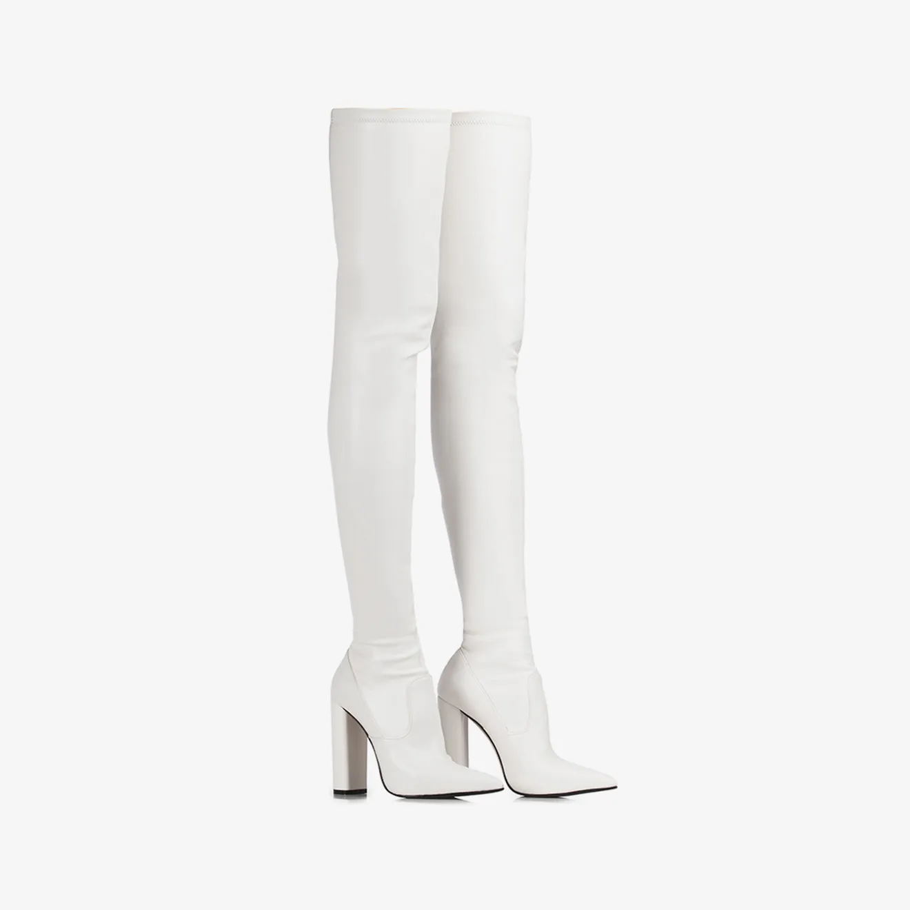 MEGAN THIGH-HIGH BOOT 120 mm White stretch vegan leather over-the-knee boot